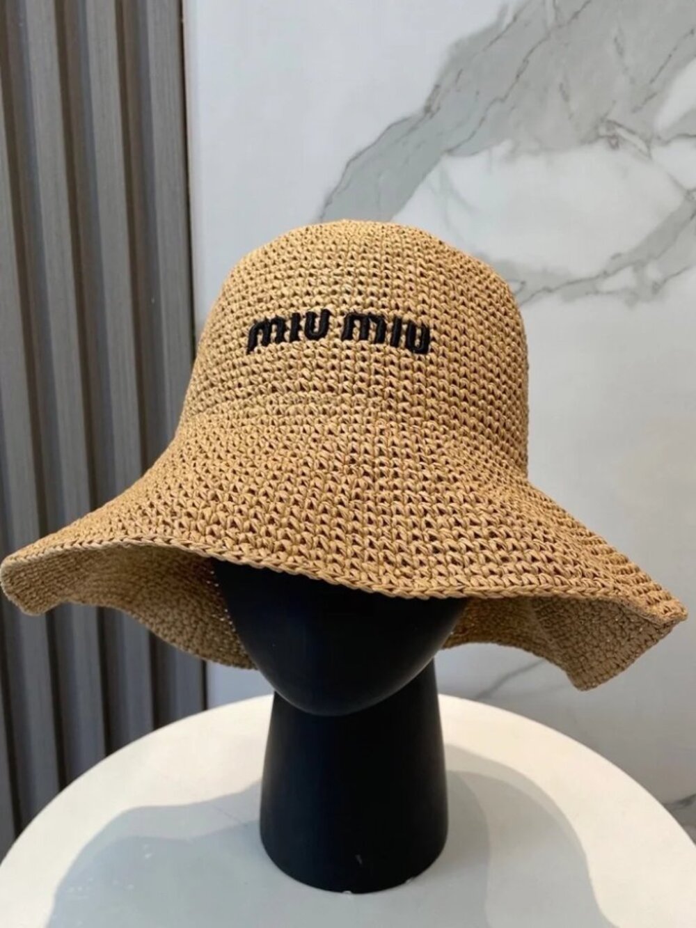 Miu Miu Wide‑Brim Straw Bucket Sun Hat
